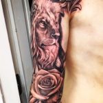 Lion and Rose Tri Pink Tattoo