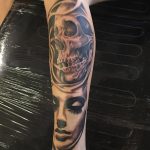 Skull and Lady Tri Pink Tattoo