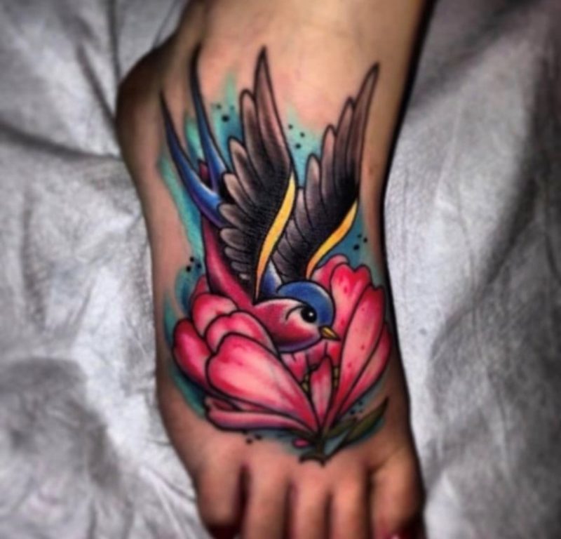 Tattoo shop - bird flower colorful tattoo art | Las Vegas Trip Ink Tattoo