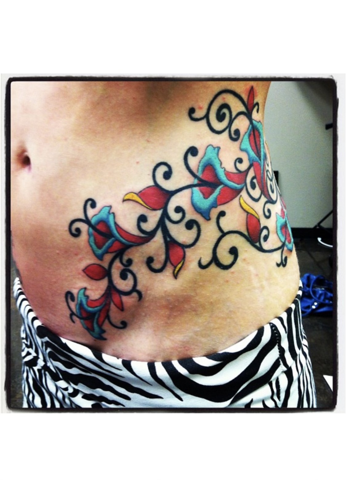 Colorful Belly Flower Tri Pink Tattoo