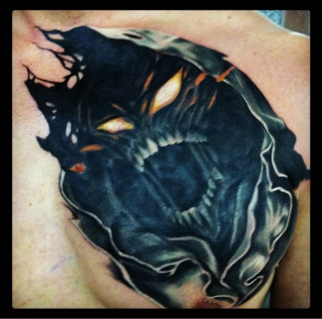 Evil Ghost Dark Chest Tri Pink Tattoo