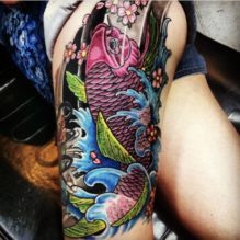 Fish Flower Colorful Tri Pink Tattoo