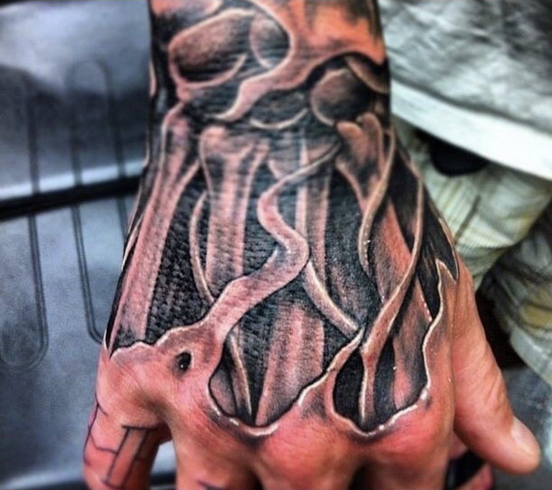 Hand Bones Realistic Tri Pink Tattoo