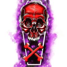 Skull Coffin Tri Pink Tattoo