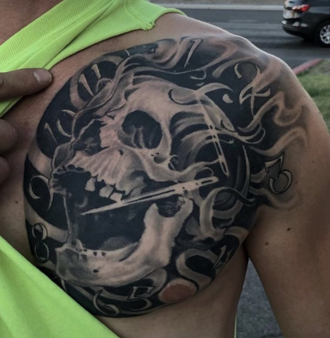 Skull With Nails Tri Pink Tattoo