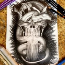 Snake And Skull Tri Pink Tattoo