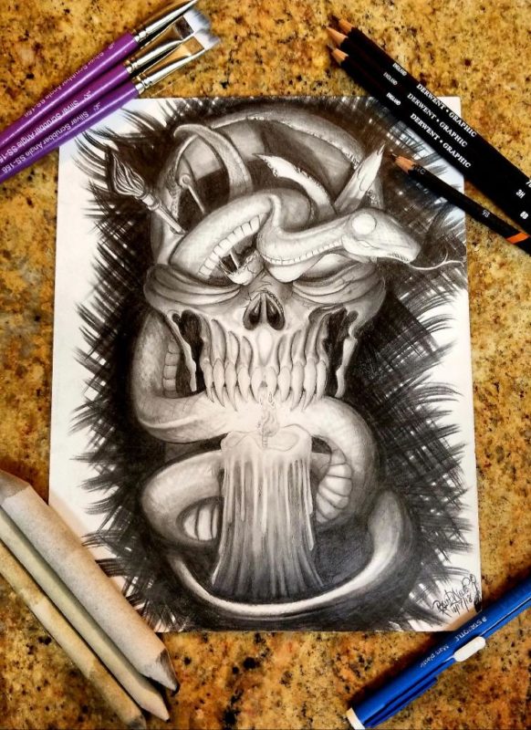 Snake And Skull Tri Pink Tattoo