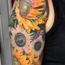 Sunflowers Flowers Yellow Tri Pink Tattoo