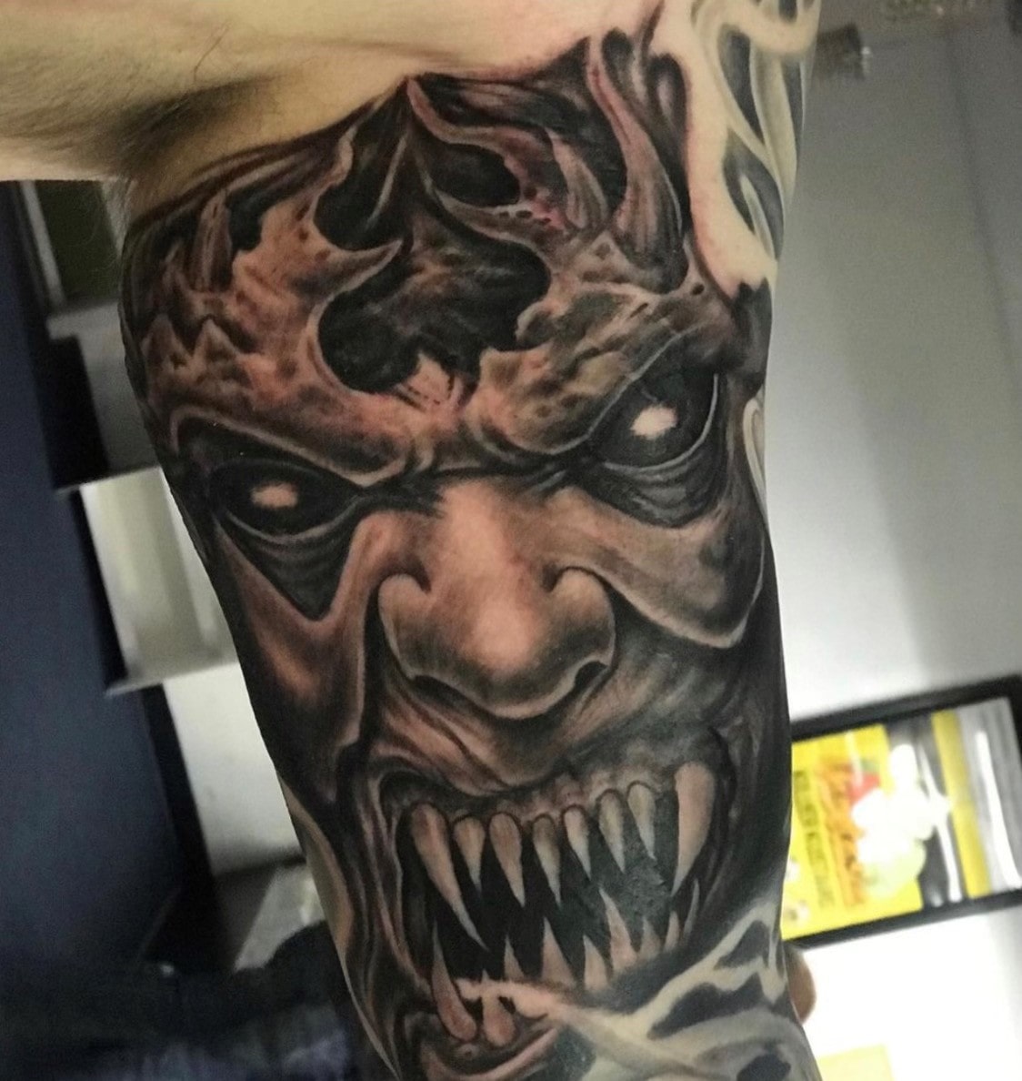 Vampire Teeth Angry Arm Tattoo Las Vegas Trip Ink Tattoo